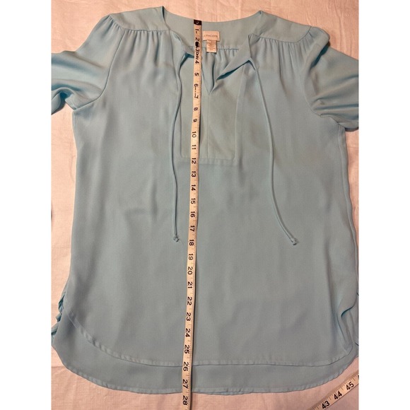 Chicos M/8 Sz 1 Layered Tie-Front Powder Blue Popover Blouse Peasant Long Sleeve - Picture 12 of 14